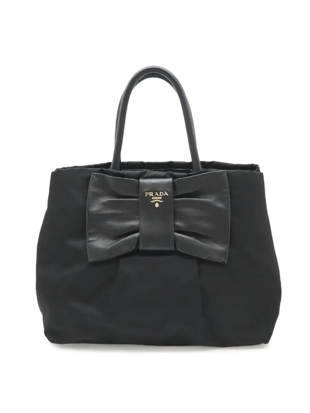 Prada Tote Ribbon Nylon Leather Nero Black Silver